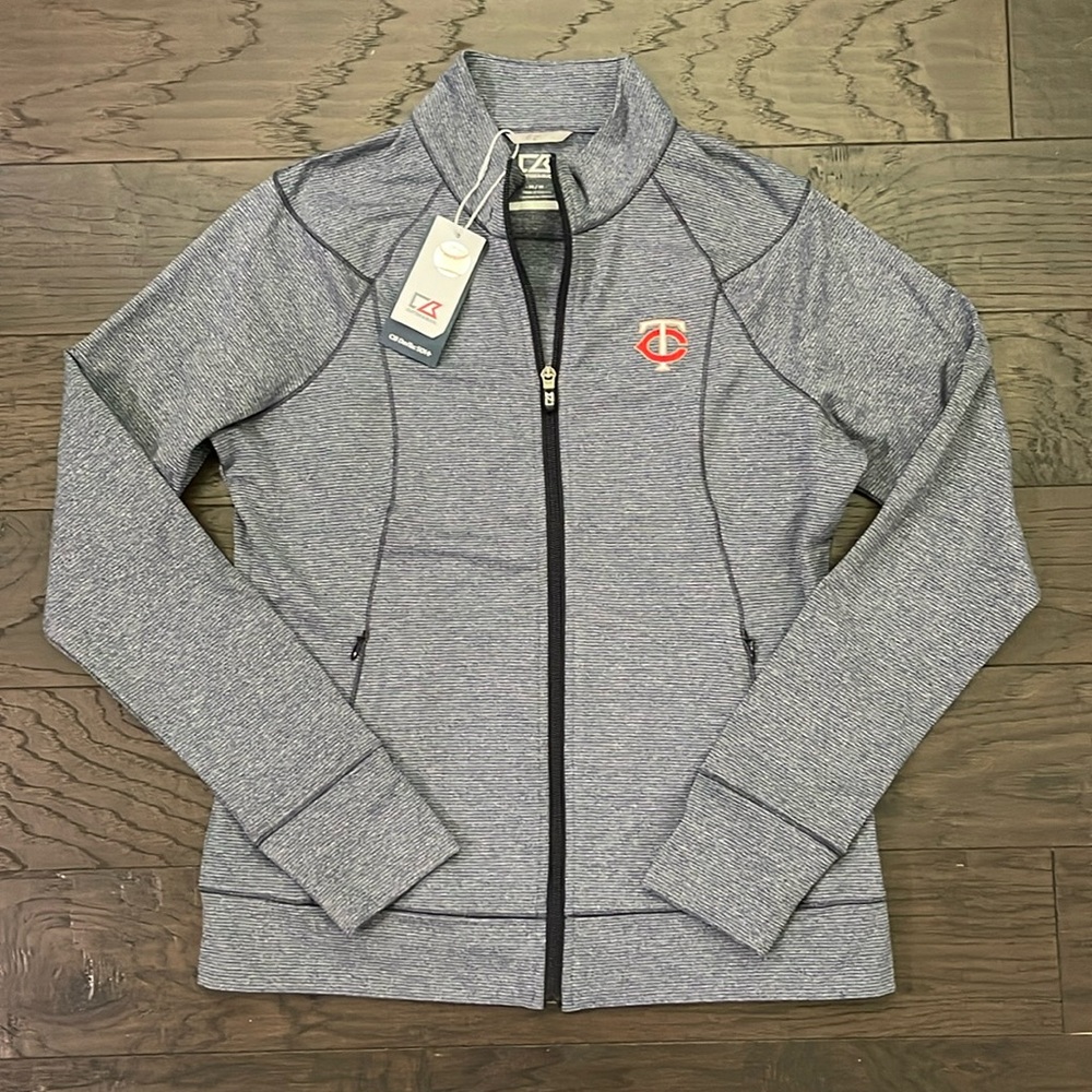 Women's Minnesota Twins Cutter & Buck Navy Adapt Eco Knit Raglan Full-Zip Jacket